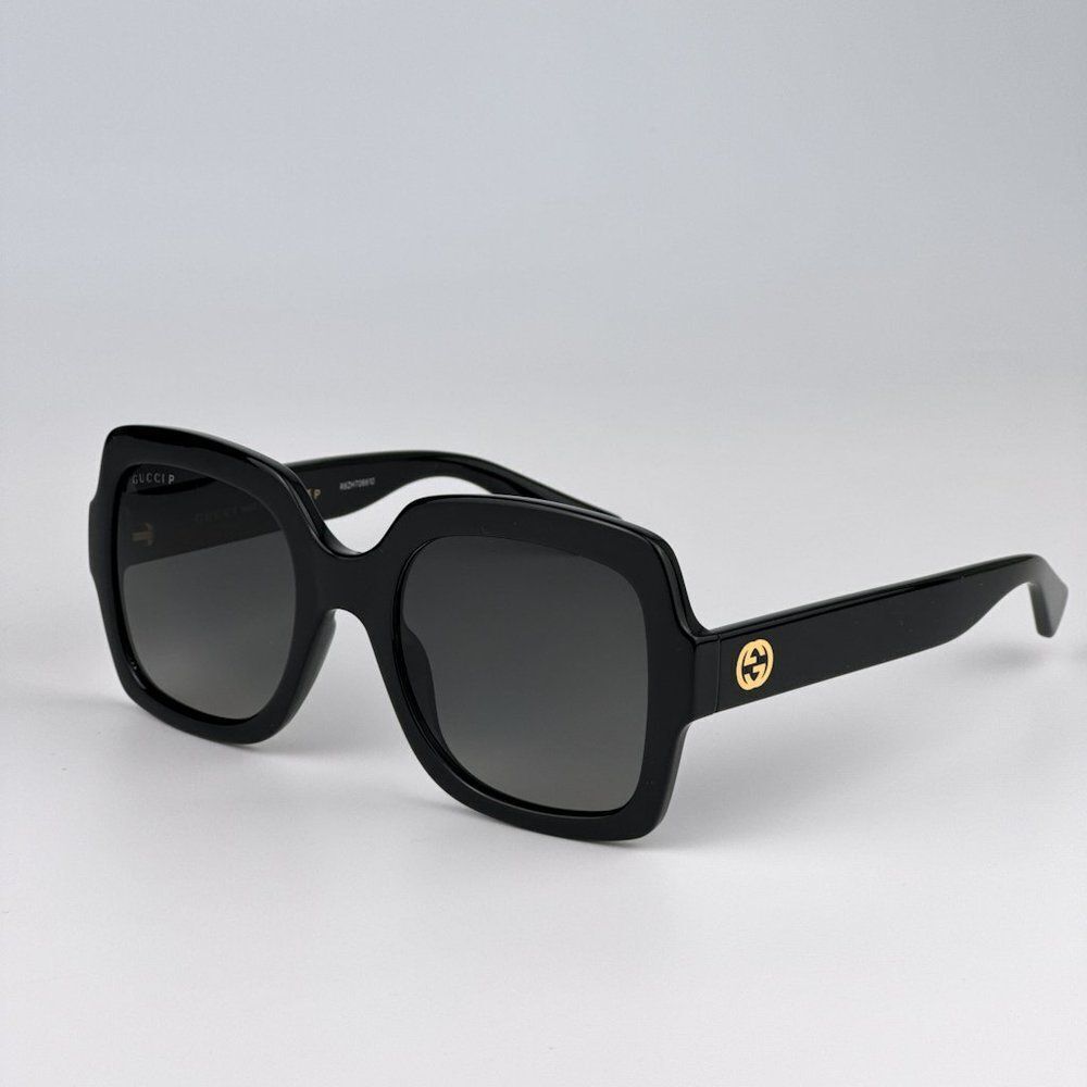 NEW Gucci GG1337S 002 Shiny Black Gradient Gray Polarized Square Women Sunglasse - Picture 8 of 13